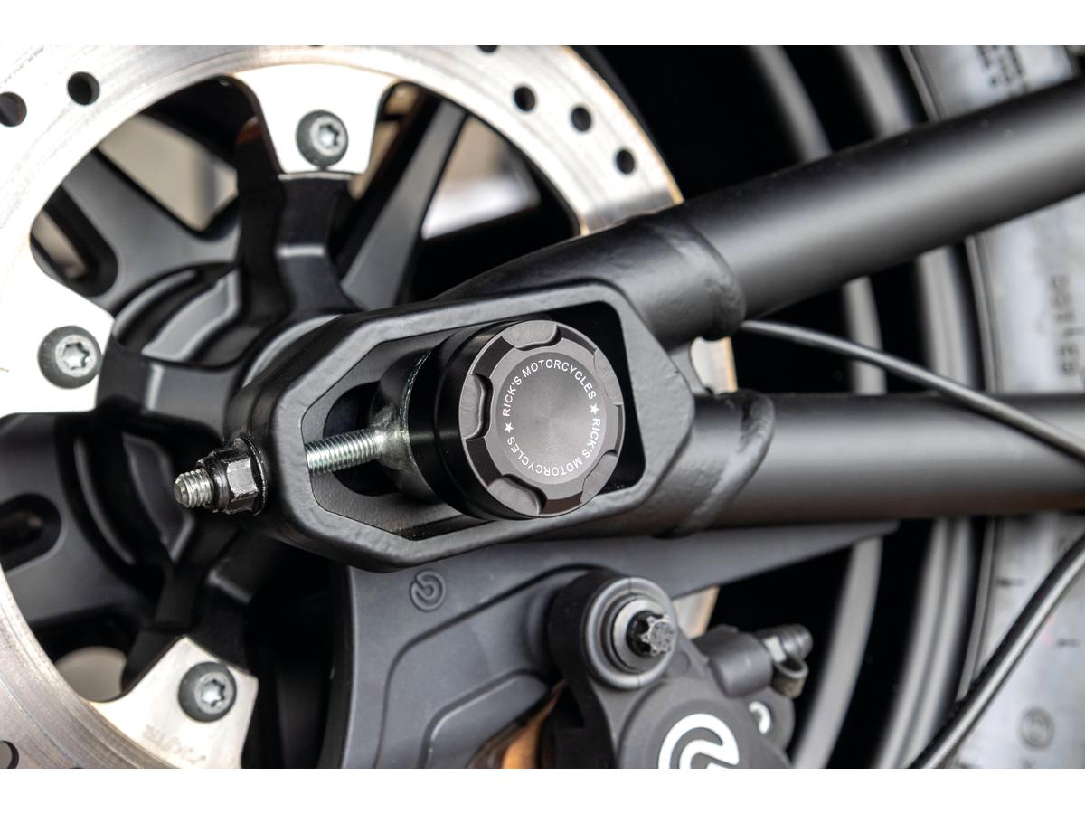 Ricks Motorcycles Premium Rear Axle Cover With Ricks Logo Black Powder Coated Satin Ricks Motorcycles