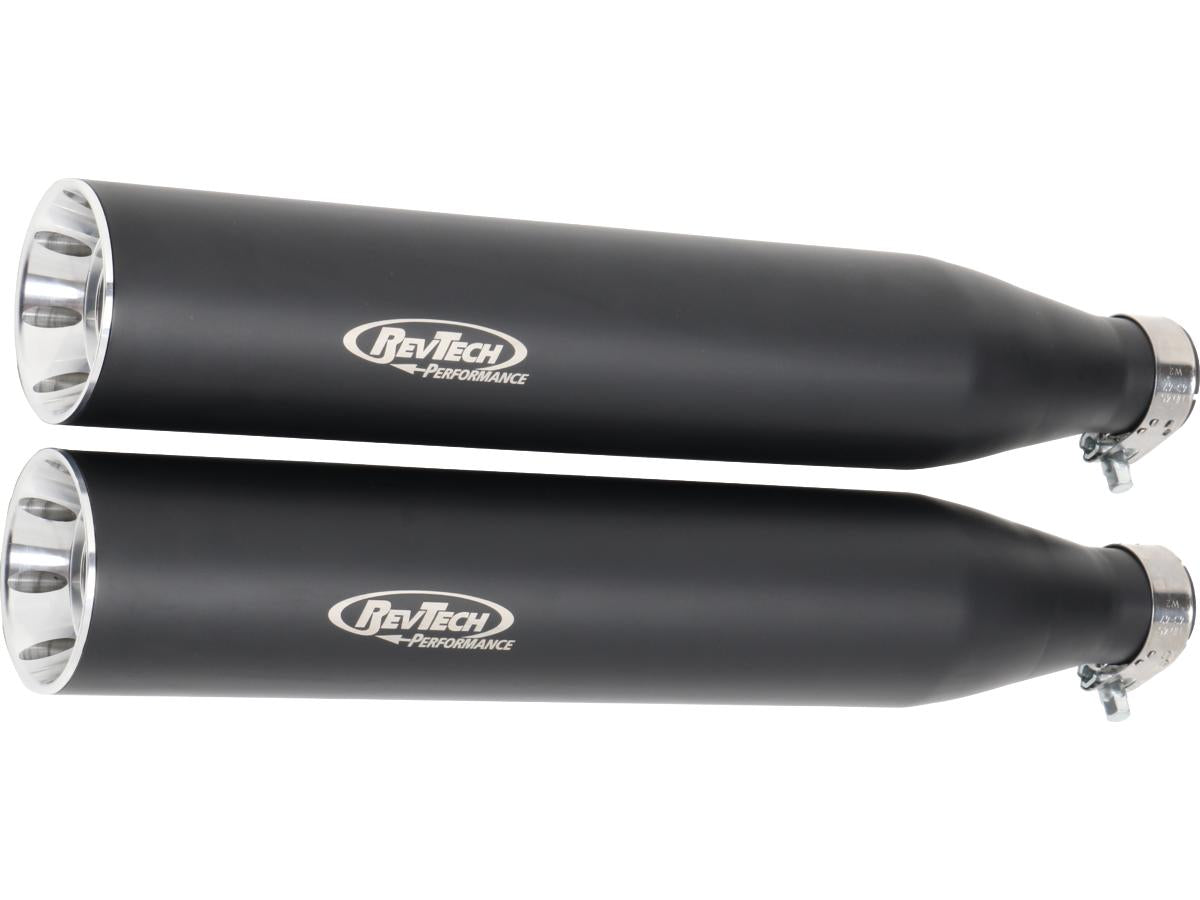 Rev Tech Performance Slip On Muffler For Softail High Black Powder Coated Rev Tech