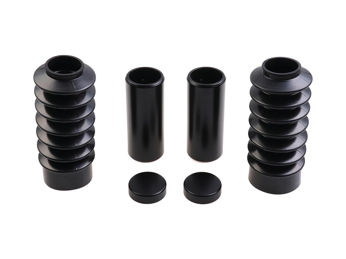 Cult Werk 6 Piece Fork Covers With Lower Fork Rubbers Short Version, With Cult Werk Logo, For Oem Front Turn Signal Position Gloss Black Powder Coated Cult Werk