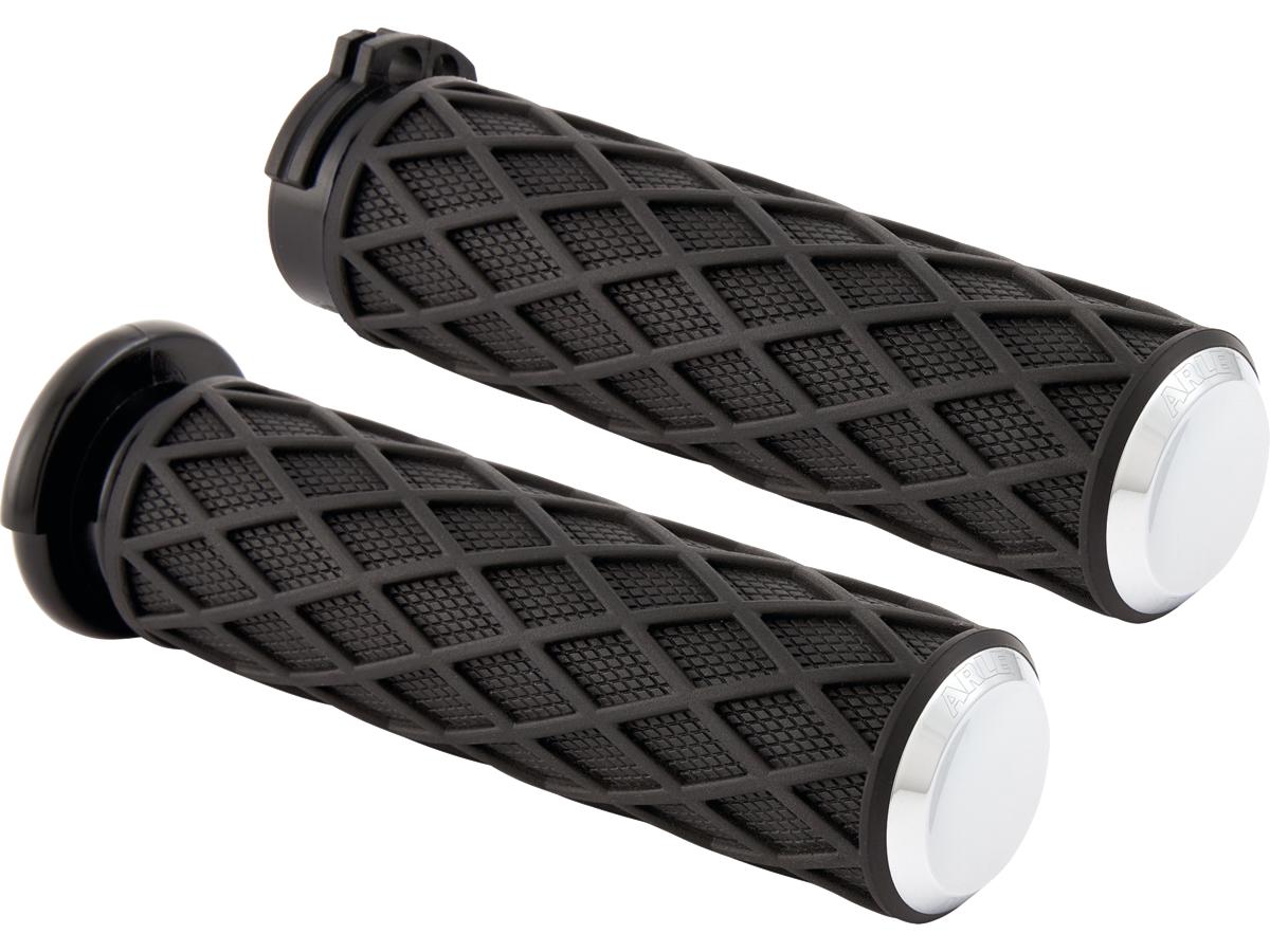 Arlen Ness Diamond Grips Black Rubber, Chrome Endcap 1" Throttle By Wire Arlen Ness Default Title