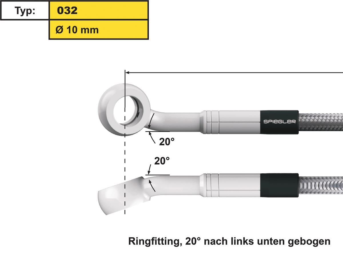 Spiegler 10 Mm, Vario Line Banjo Fitting Type 032, 20° Left Side Bend, 20° Down Elbow, Abs Block Stainless Steel Spiegler