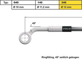 Spiegler 12 Mm, Vario Line Banjo Fitting Type 340, 45° Side Bend, Abs Block Stainless Steel Spiegler