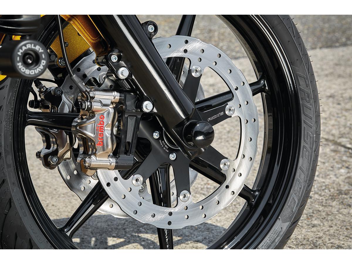 Ricks Motorcycles Club Style Radial Brake Caliper Adapter For 330 Mm Rotor Gloss Black Anodized Single Disc Front Ricks Motorcycles