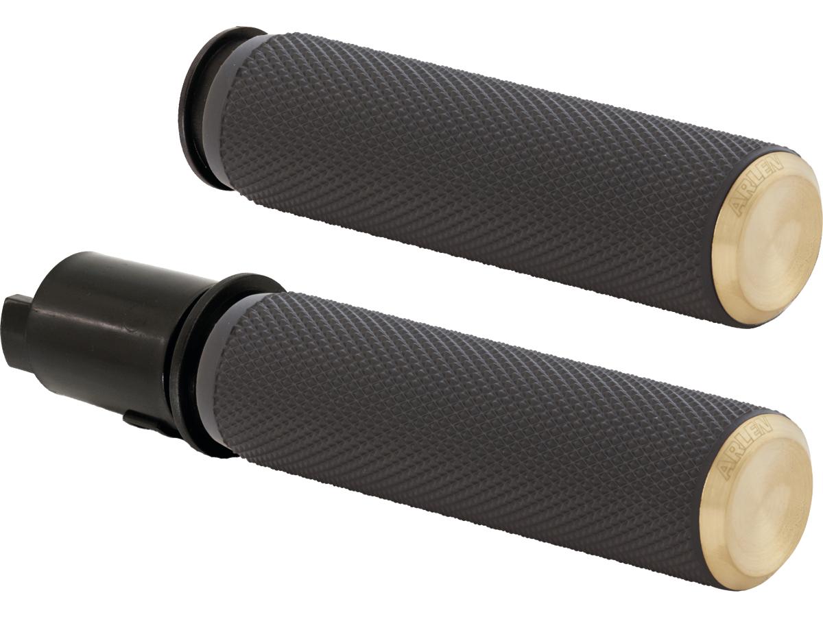 Arlen Ness Knurled Fusion Grips Black Rubber, Brass Endcap 1" Throttle By Wire (Switch Housing Sensor) Arlen Ness Default Title