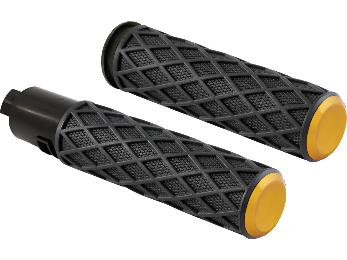 Arlen Ness Diamond Grips Black Rubber, Gold Endcap 1" Throttle By Wire (Switch Housing Sensor) Arlen Ness Default Title