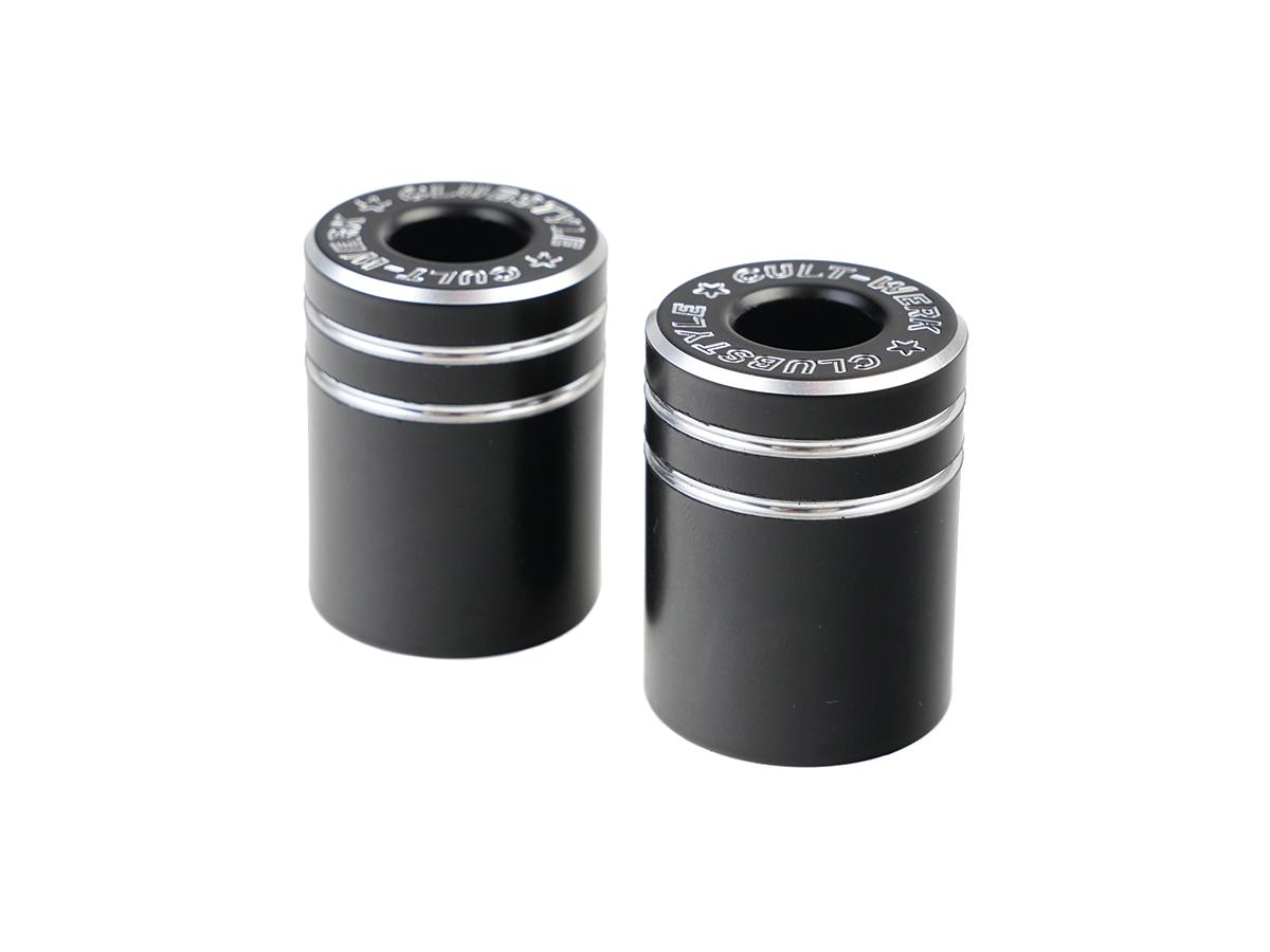 Cult Werk Club Style Crash Bar Sliders V2, Aluminium With Cult Werk Clubstyle Design Milling (Length: 45 Mm) Black Anodized Cult Werk