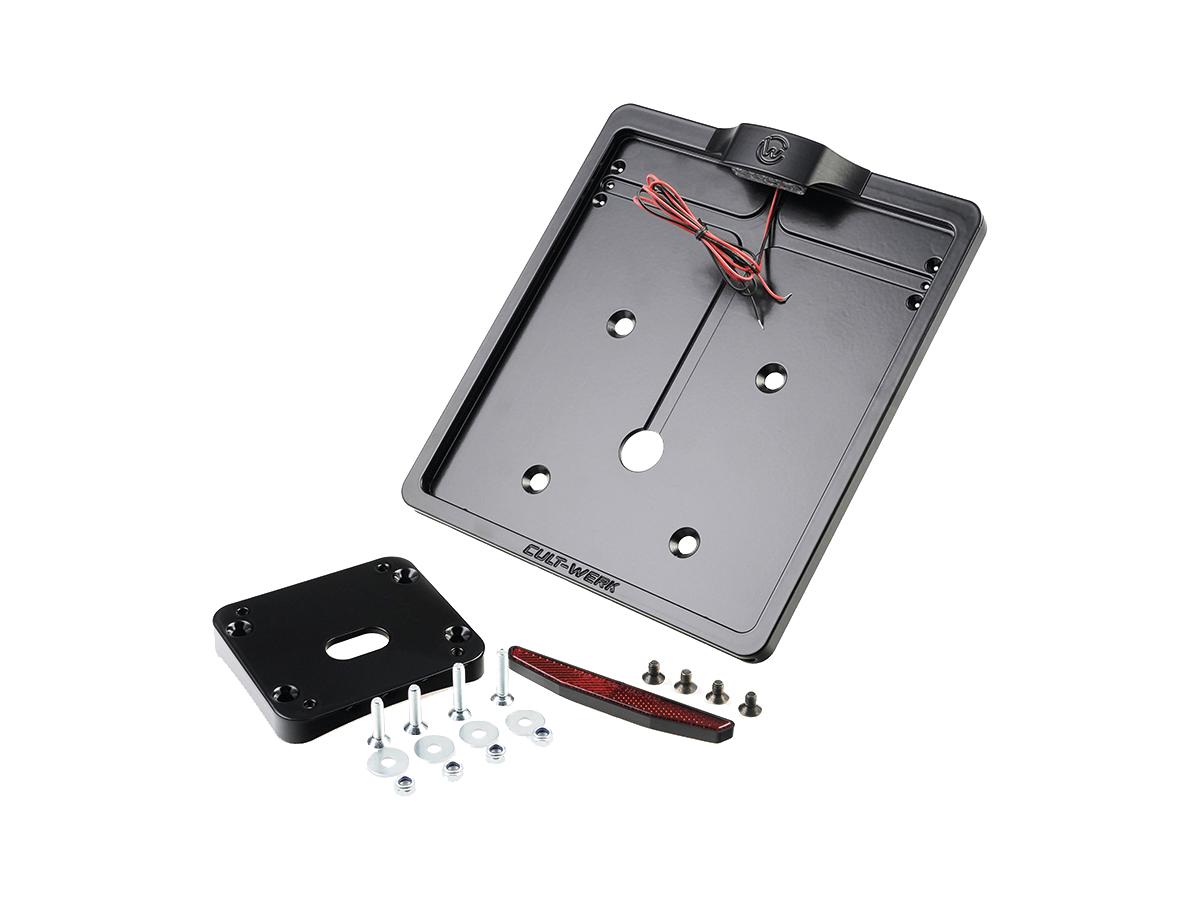 Cult Werk Mid Mount License Plate Bracket And Base Plate Kit V1, Germany: 180 X 200 Mm, Without 3 In 1 Turn Signals Black Satin Cult Werk Default Title