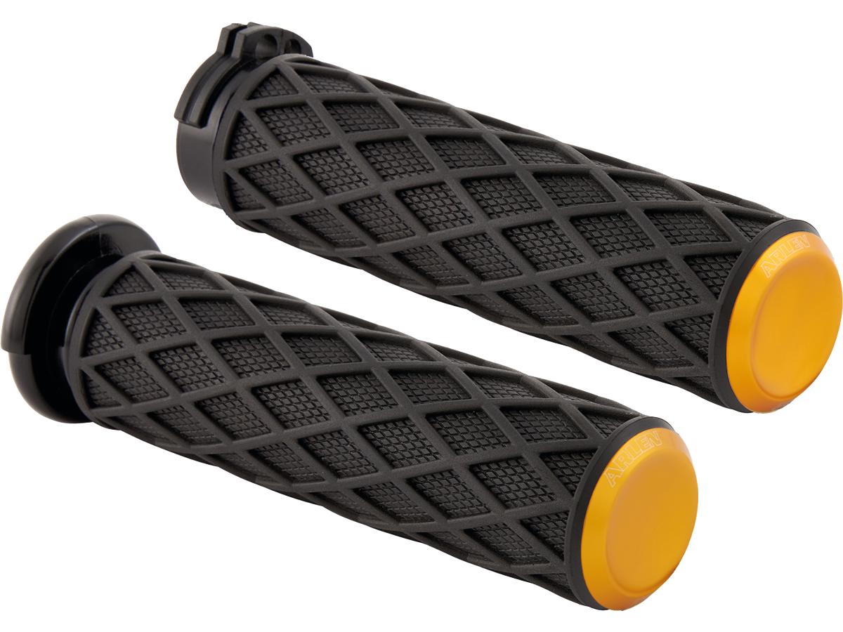 Arlen Ness Diamond Grips Black Rubber, Gold Endcap 1" Throttle By Wire Arlen Ness Default Title