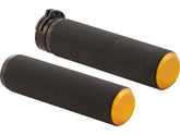 Arlen Ness Knurled Fusion Grips Black Rubber, Gold Endcap 1" Throttle Cables Arlen Ness Default Title