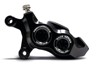 Performance Machine Race Series Monoblock Brake Caliper Black Anodized Billet Bore Caps Black Anodized Front Left Performance Machine