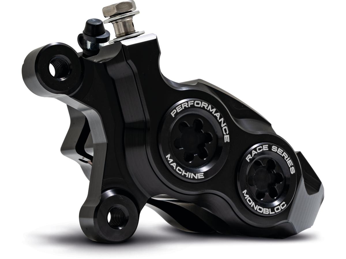 Performance Machine Race Series Monoblock Brake Caliper Black Anodized Billet Bore Caps Black Anodized Front Left Performance Machine