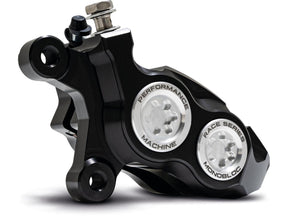 Performance Machine Race Series Monoblock Brake Caliper Clear Anodized Billet Bore Caps Black Anodized Front Left Performance Machine