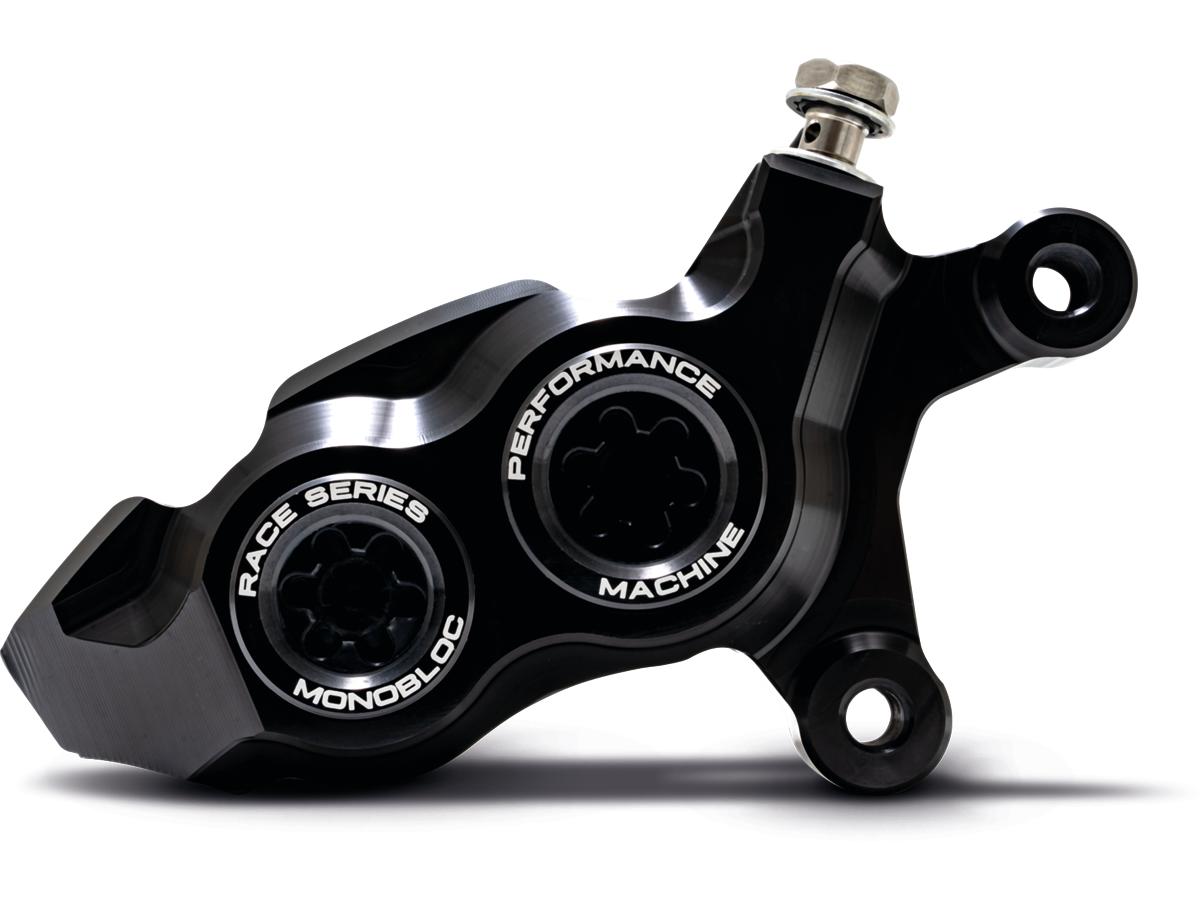 Performance Machine Race Series Monoblock Brake Caliper Black Anodized Billet Bore Caps Black Anodized Front Right Performance Machine