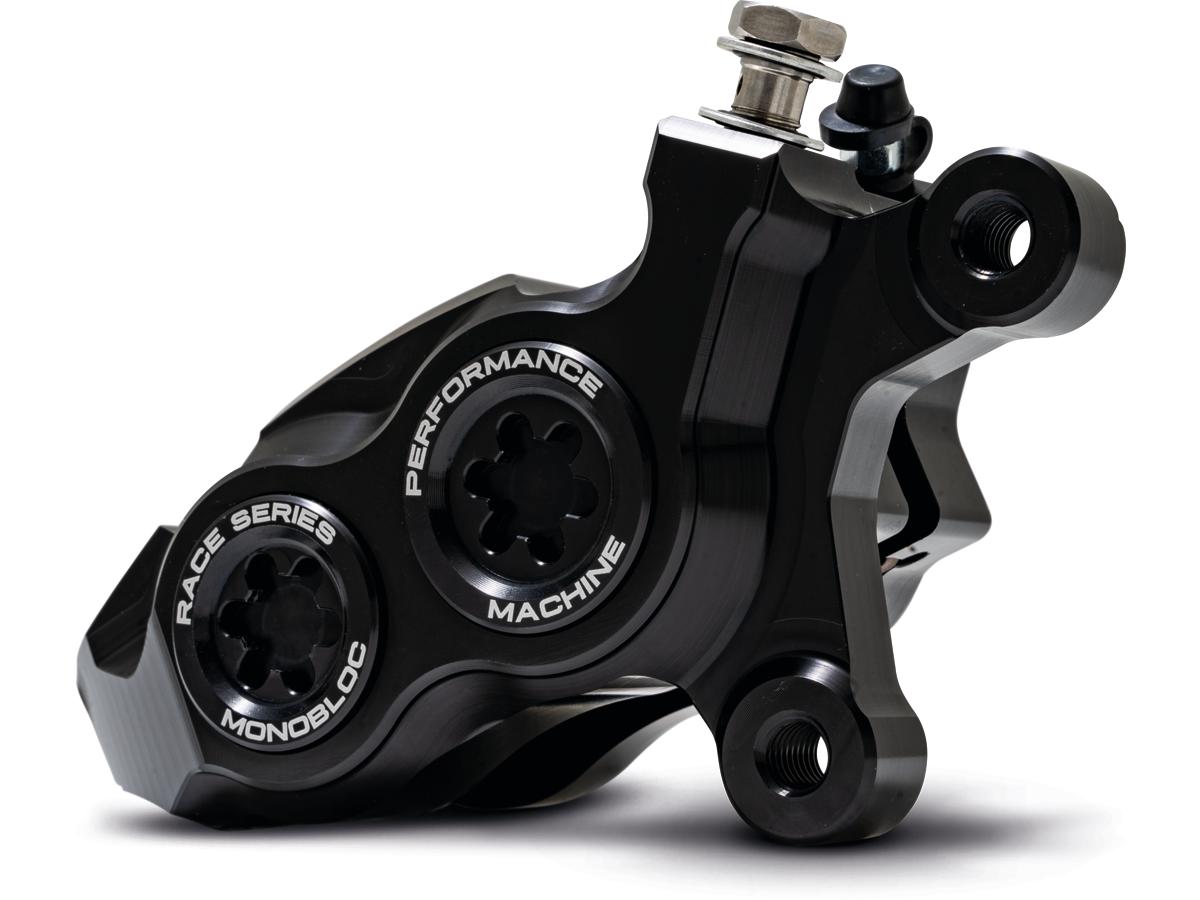 Performance Machine Race Series Monoblock Brake Caliper Black Anodized Billet Bore Caps Black Anodized Front Right Performance Machine