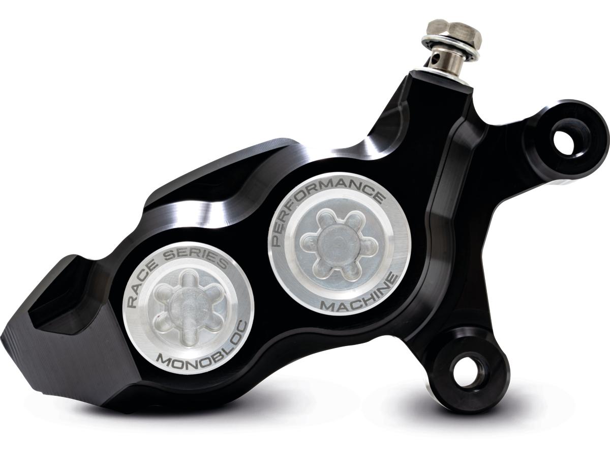 Performance Machine Race Series Monoblock Brake Caliper Clear Anodized Billet Bore Caps Black Anodized Front Right Performance Machine