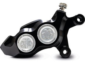 Performance Machine Race Series Monoblock Brake Caliper Clear Anodized Billet Bore Caps Black Anodized Front Right Performance Machine