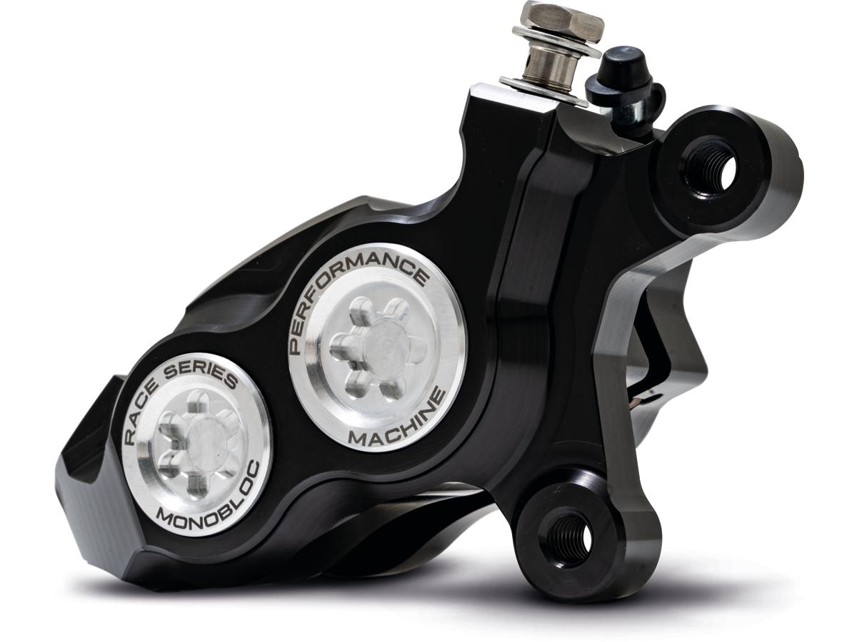 Performance Machine Race Series Monoblock Brake Caliper Clear Anodized Billet Bore Caps Black Anodized Front Right Performance Machine