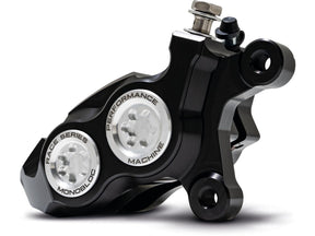 Performance Machine Race Series Monoblock Brake Caliper Clear Anodized Billet Bore Caps Black Anodized Front Right Performance Machine