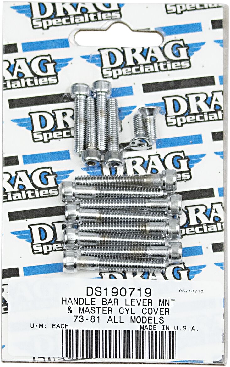 Drag Specialties Chrome Socket Head Handlebar Lever Mount/Master Cylinder Cover Bolt Kit Knurled Hd 81 Hardware Kits Drag Specialties