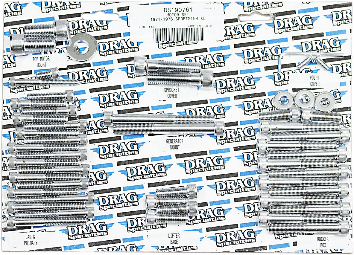 Drag Specialties Chrome Socket Head Motor Bolt Kit Knurled Hardware Kits Drag Specialties