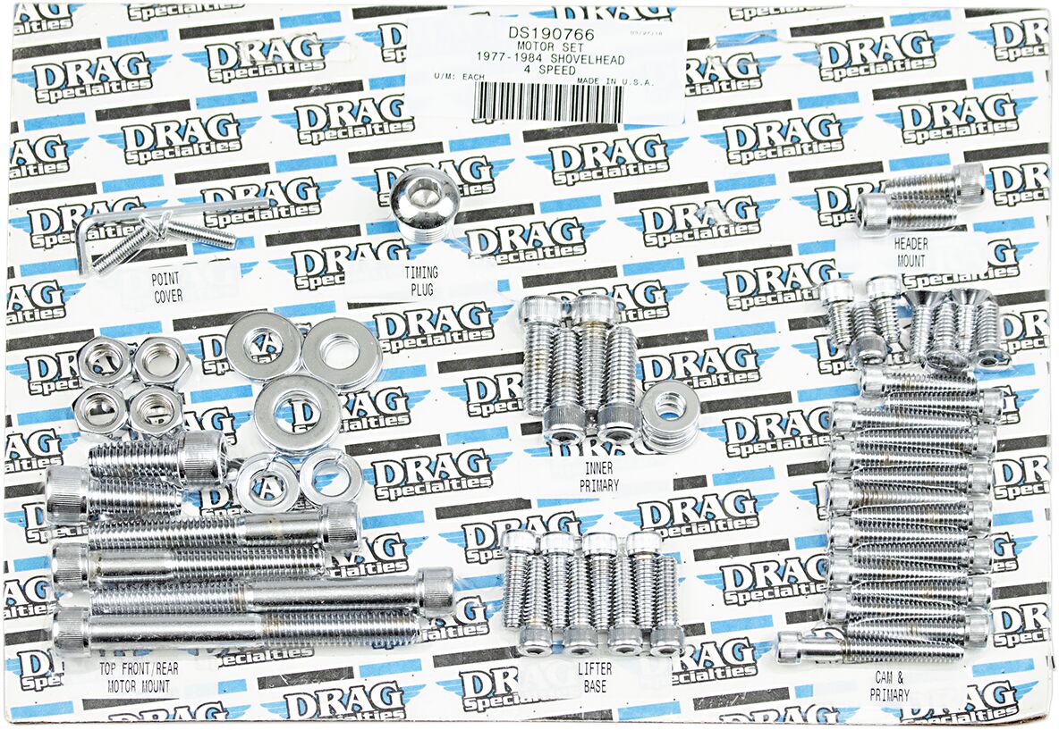 Drag Specialties Chrome Socket Head Motor Bolt Kit Knurled Hardware Kits Drag Specialties