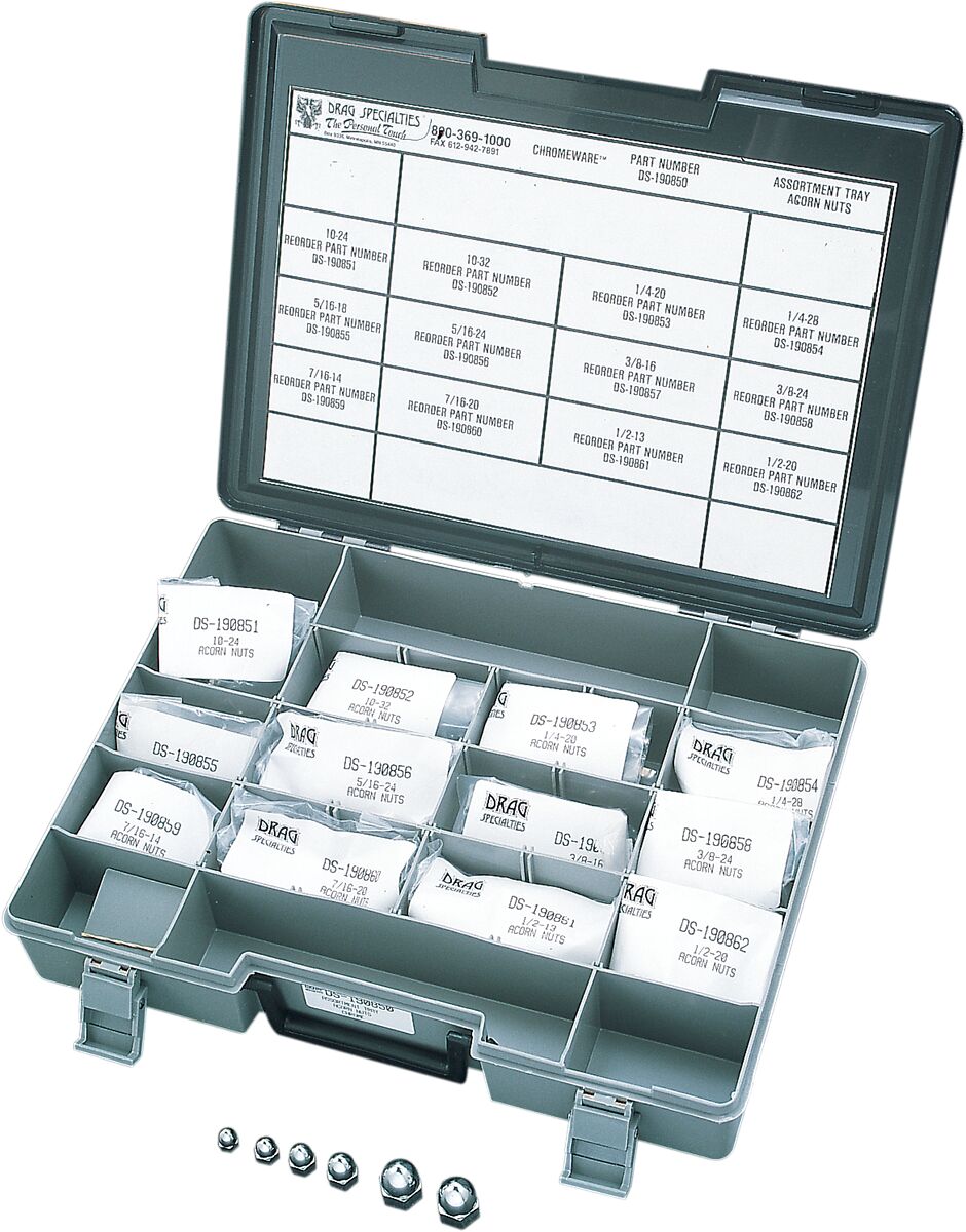 Drag Specialties Acorn Nut Assort Chrome HARDWARE KITS - ASSORTMENTS Drag Specialties