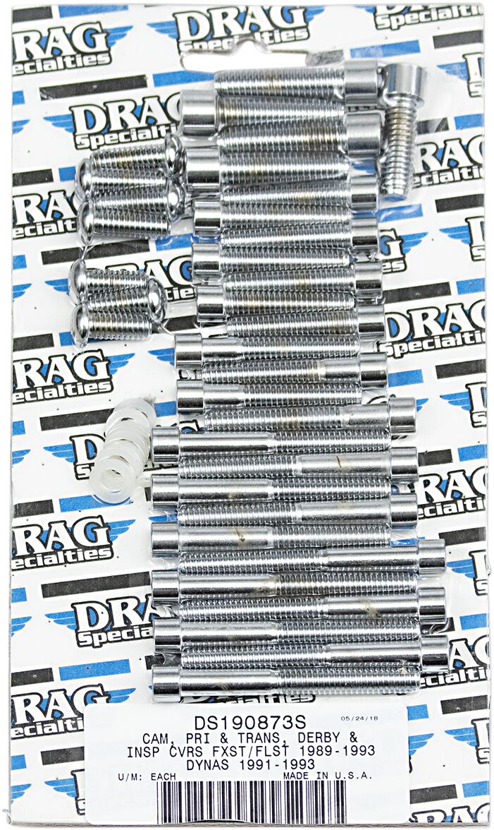 Drag Specialties Chrome Socket Head Primary/Cam Cover Bolt Kit Smooth Hardware Kits Drag Specialties