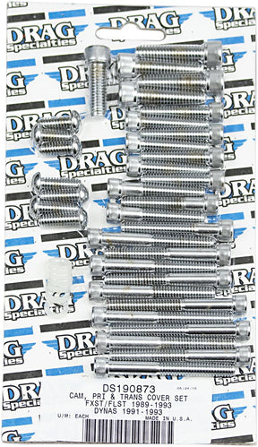Drag Specialties Chrome Socket Head Primary/Cam Cover Bolt Kit Knurled Hardware Kits Drag Specialties