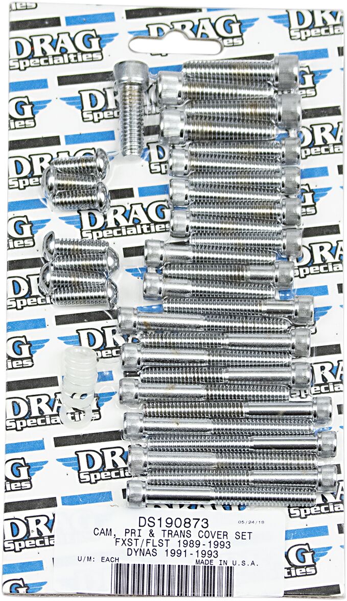 Drag Specialties Chrome Socket Head Primary/Cam Cover Bolt Kit Knurled Hardware Kits Drag Specialties