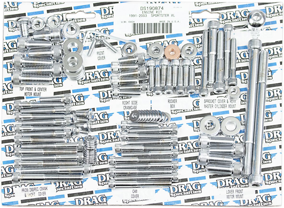 Drag Specialties Chrome Socket Head Motor Bolt Kit Knurled Hardware Kits Drag Specialties