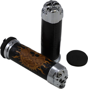 Drag Specialties Chr Skull Grip W/Pln Eyes HANDLEBAR GRIPS Drag Specialties