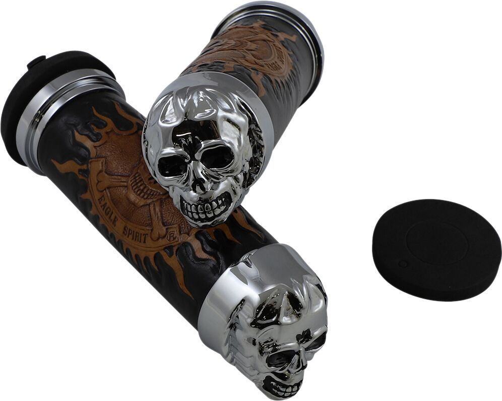 Drag Specialties Chr Skull Grip W/Pln Eyes HANDLEBAR GRIPS Drag Specialties