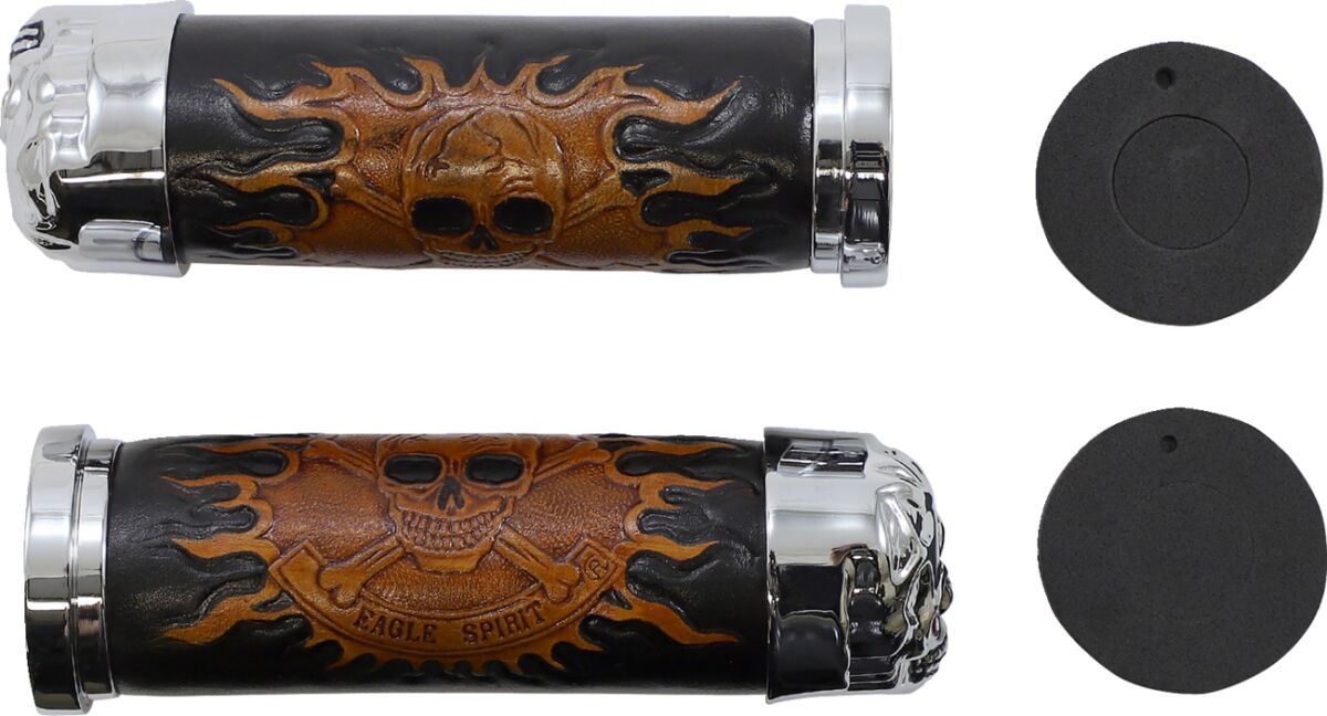 Drag Specialties Chr Skull Grip W/Red Eyes HANDLEBAR GRIPS Drag Specialties