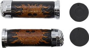 Drag Specialties Chr Skull Grip W/Red Eyes HANDLEBAR GRIPS Drag Specialties