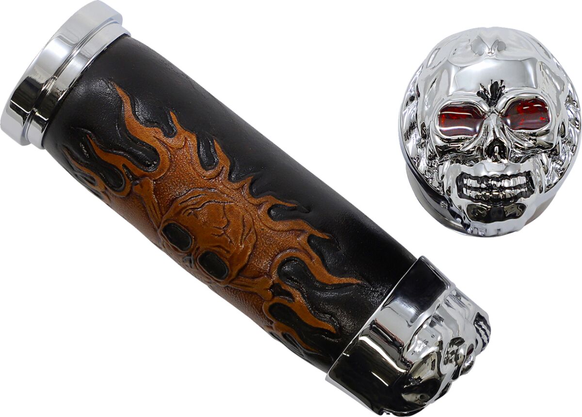 Drag Specialties Chr Skull Grip W/Red Eyes HANDLEBAR GRIPS Drag Specialties