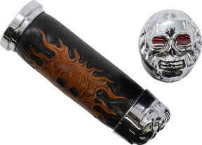 Drag Specialties Chr Skull Grip W/Red Eyes HANDLEBAR GRIPS Drag Specialties