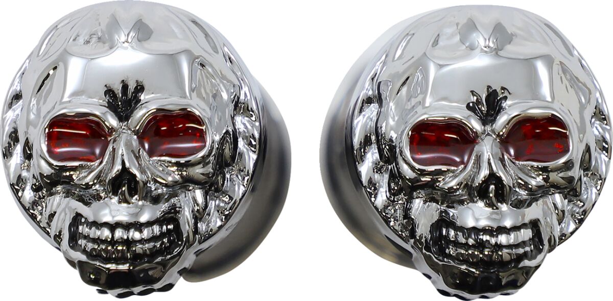 Drag Specialties Chr Skull Grip W/Red Eyes HANDLEBAR GRIPS Drag Specialties