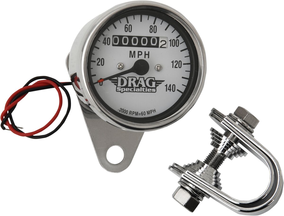 Drag Specialties 2:1 Wht Face Mini Speedo SPEEDOMETER GROUP Drag Specialties