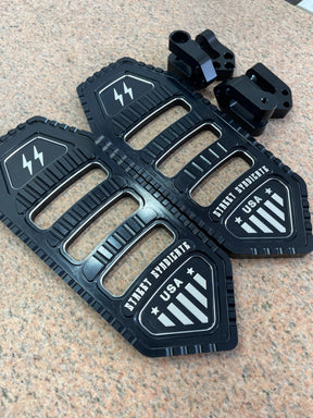 Street Syndicate Mfg Curb Stomper Bagger Floorboards, Billet Aluminum, Black Contrast Cut Floorboard Street Syndicate Mfg