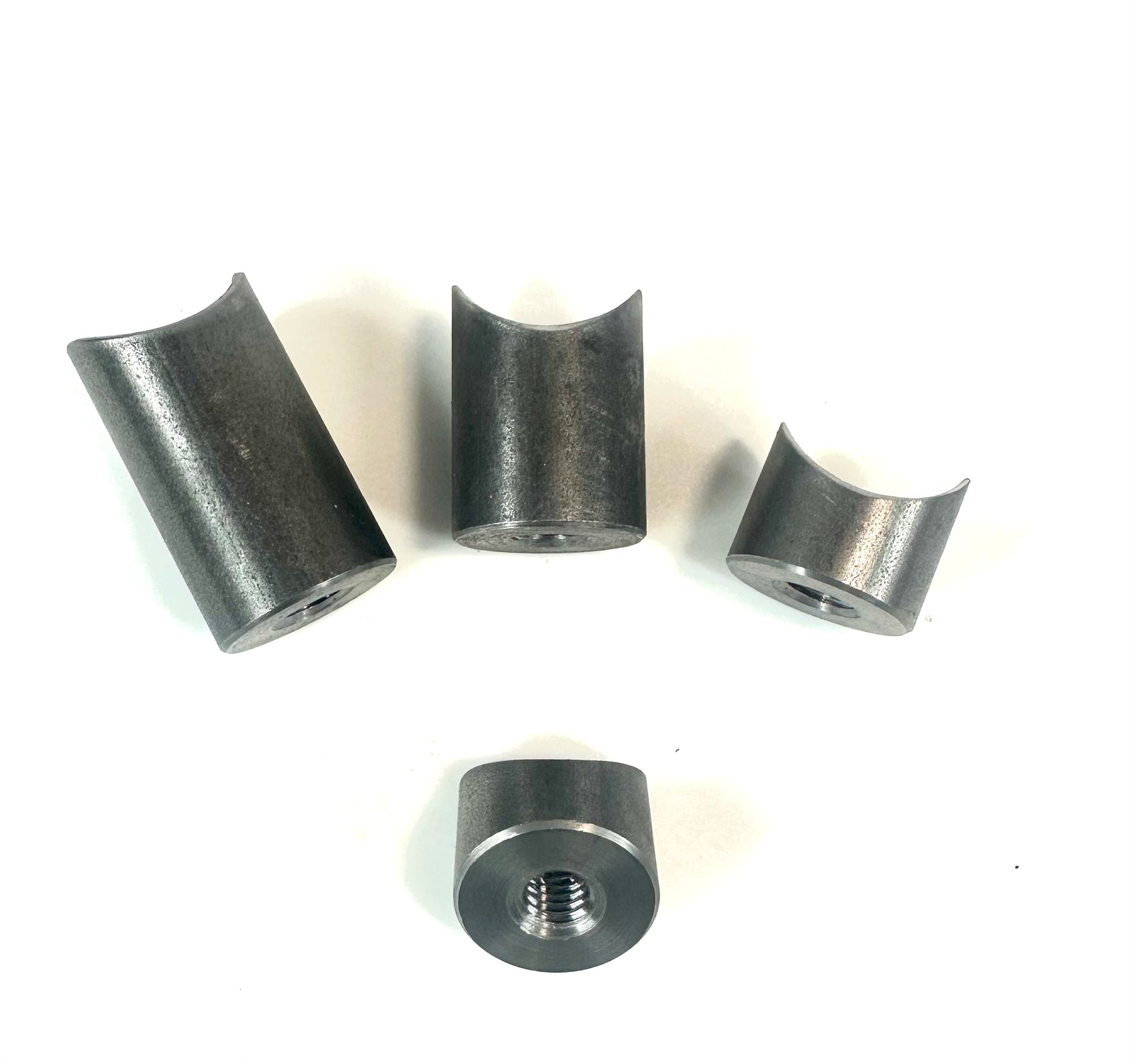 Bung King Coped Weld-On Threaded Bung for 1" Tube, 1" OD, 3/8"-16, 1018 Mild Steel Frame Fabrication Part Bung King