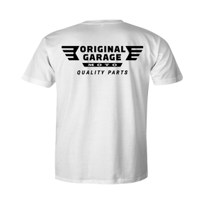 OG "Quality Parts" T-Shirt, White T-Shirt Original Garage Moto