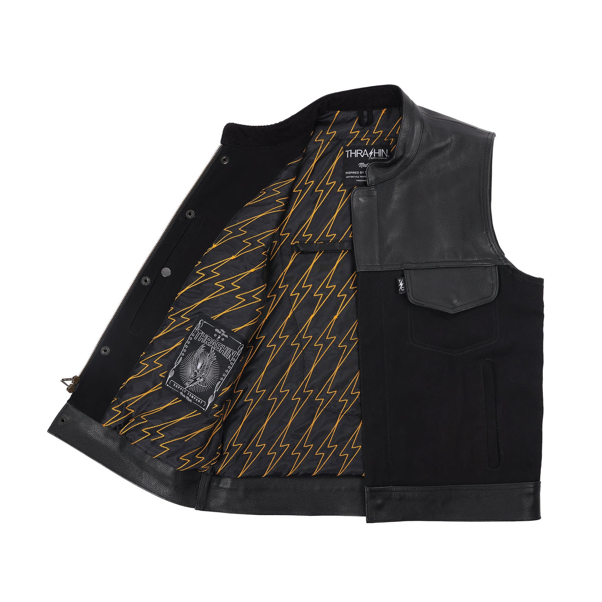 Kanan Vest Leather & Denim, Black