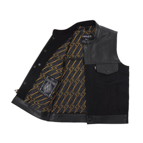 Kanan Vest Leather & Denim, Black