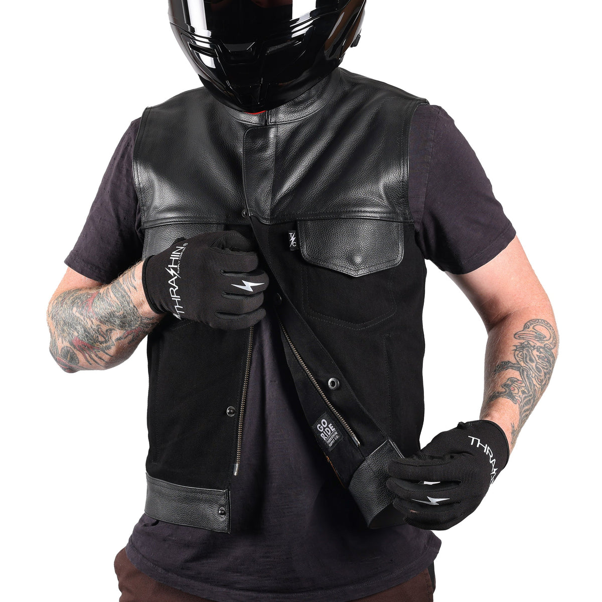 Kanan Vest Leather & Denim, Black