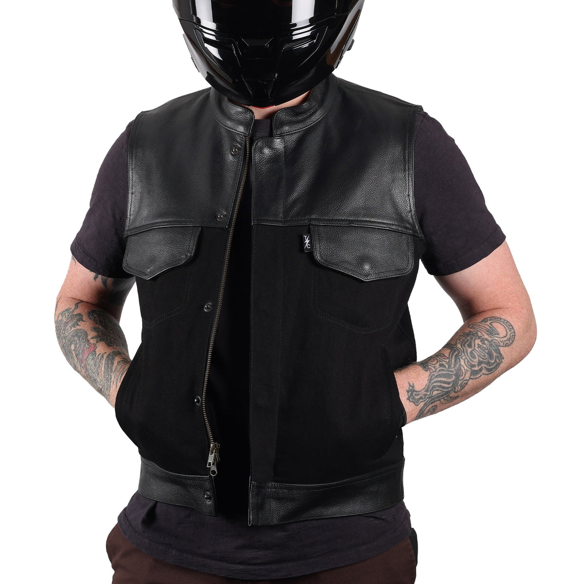 Kanan Vest Leather & Denim, Black