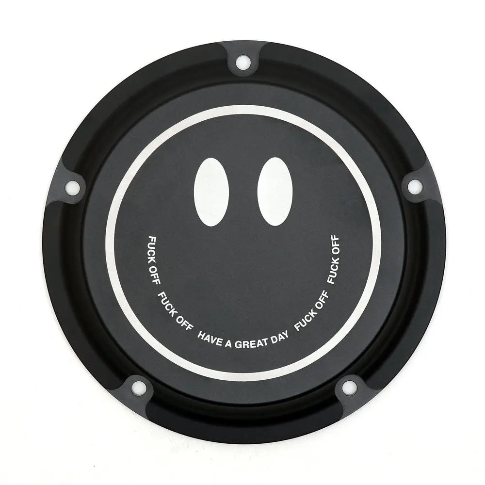 San Diego Customs Derby Cover "Happy", Black - Twin Cam Derby Cover San Diego Customs