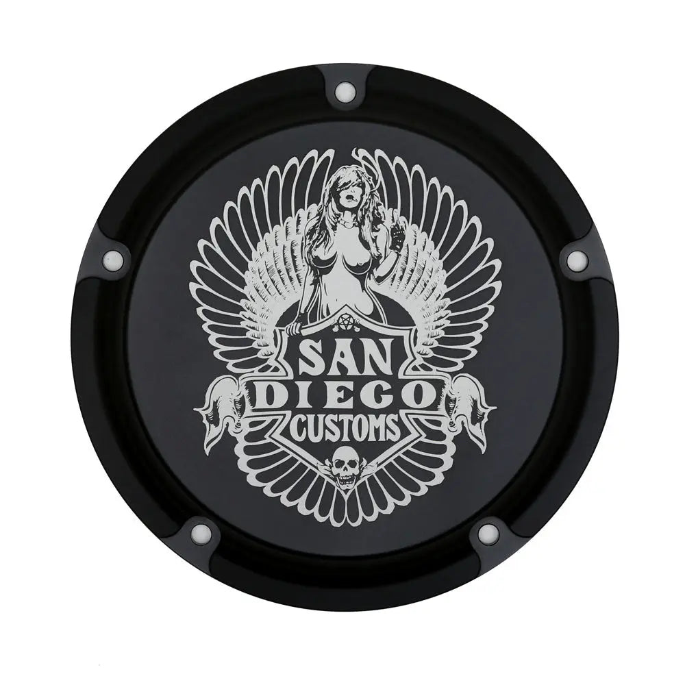 San Diego Customs Derby Cover "Easy", Black - Twin Cam Derby Cover San Diego Customs