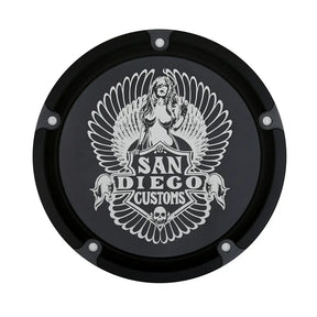 San Diego Customs Derby Cover "Easy", Black - Twin Cam Derby Cover San Diego Customs