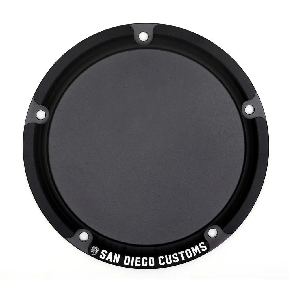San Diego Customs Derby Cover "Logo", Black - Twin Cam Derby Cover San Diego Customs