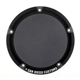 San Diego Customs Derby Cover "Logo", Black - Twin Cam Derby Cover San Diego Customs